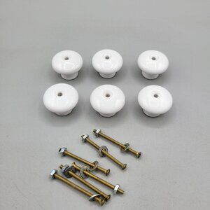 White Ceramic Drawer Knobs With Hardware Set of 6